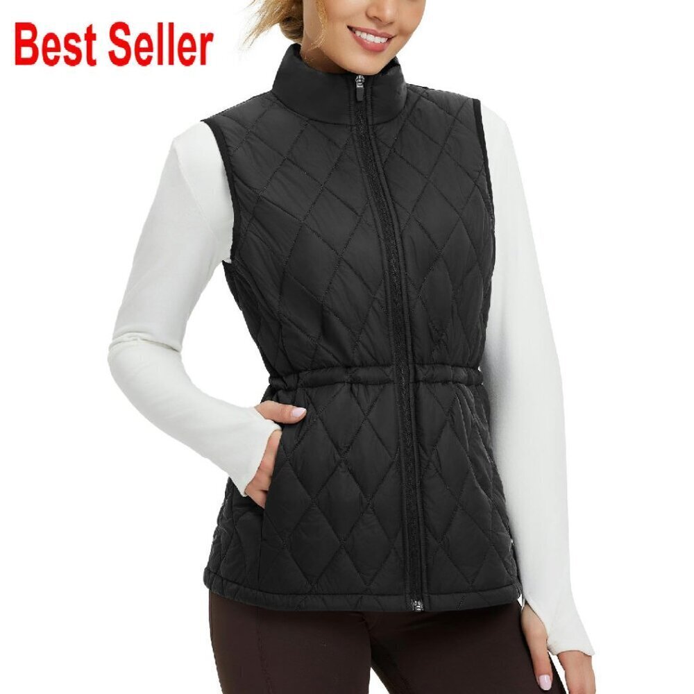 Lightweight Puffer Vest Stand Collar Quilted Golf Water Resistant Zip Pockets